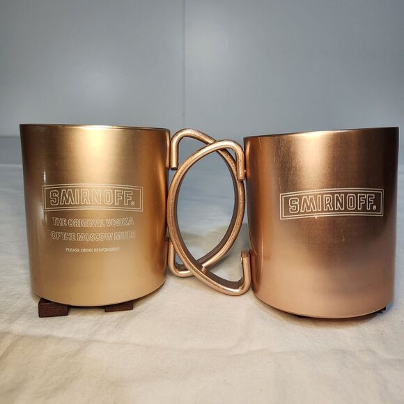 Smirnoff Vodka Moscow Mule Mugs Set of 2 Copper Tone Barware Holiday Cocktail - Picture 5 of 9